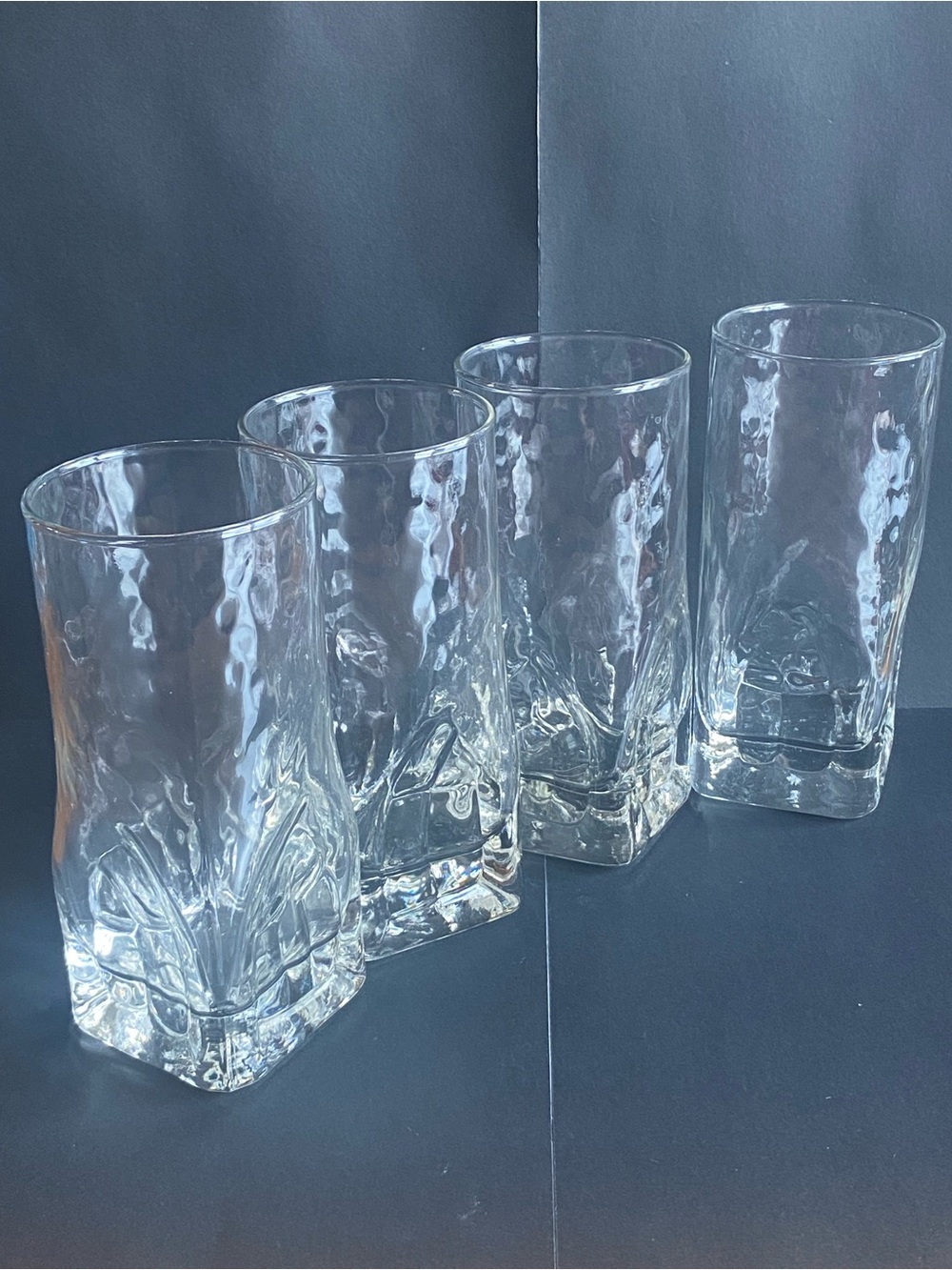 Durobor Belgium QUARTZ Icy Clear Highball Glasses Brutalist Barware set Of 4